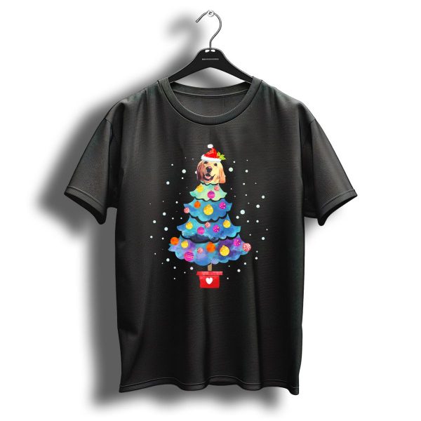Golden Retriever Christmas Tree With Santa Hat And Snowflakes T Shirt 1 t shirt 1