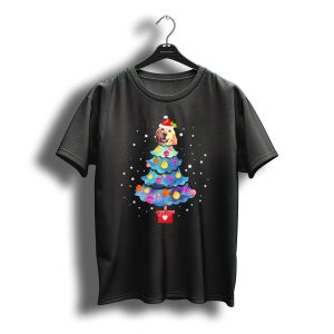 Golden Retriever Christmas Tree With Santa Hat And Snowflakes T-Shirt