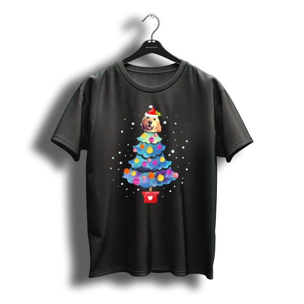 Golden Retriever Christmas Tree With Santa Hat And Snowflakes T Shirt t shirt 1