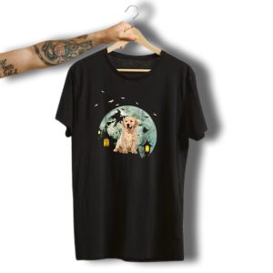 Golden Retriever Halloween Moon Witch Bats House T-Shirt
