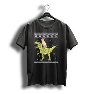 Golden Retriever In Santa Hat Riding T Rex With Christmas Lights Snowflake T-Shirt