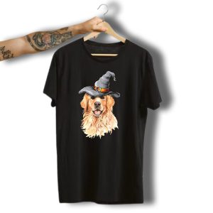 Golden Retriever In Witch Hat Halloween T-Shirt
