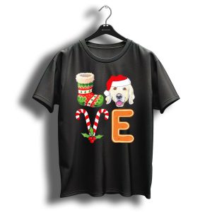 Golden Retriever Lover Xmas Stocking Candy Cane Gingerbread Letter E Christmas Santa Hat T-Shirt