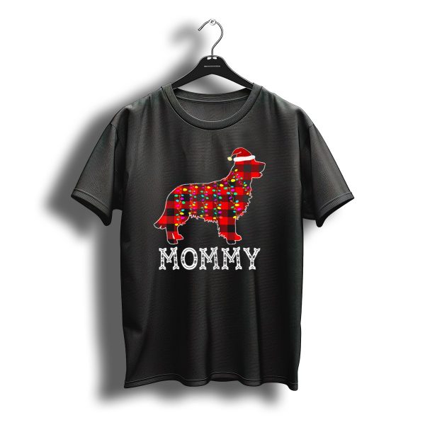 Golden Retriever Mommy Buffalo Plaid Christmas Lights Santa Hat T Shirt t shirt 1