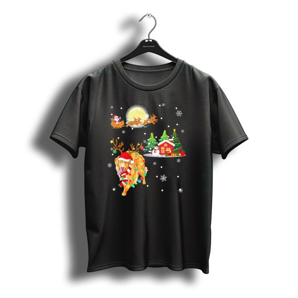 Golden Retriever Reindeer With Santa And Festive Christmas Scene T Shirt t shirt 1