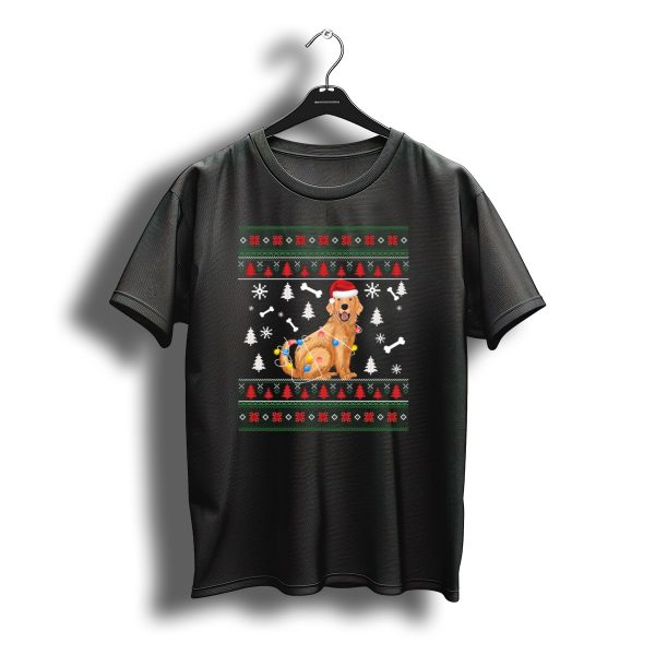Golden Retriever Santa Hat Christmas Lights Ugly T Shirt t shirt 1