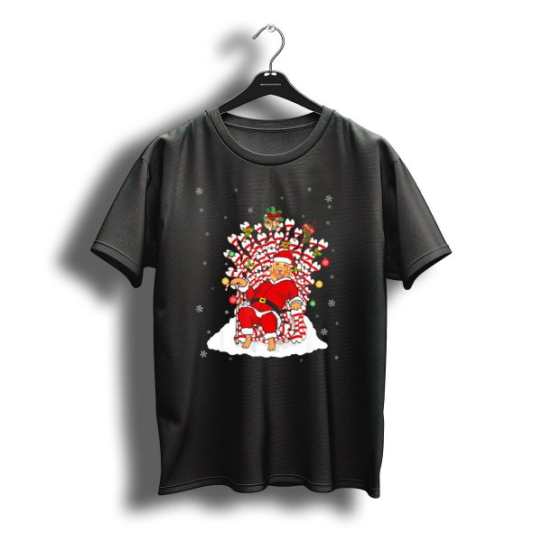Golden Retriever Santa On Bone Throne With Christmas Decorations T Shirt t shirt 1