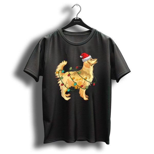 Golden Retriever With Christmas Lights And Santa Hat T Shirt 1 t shirt 1