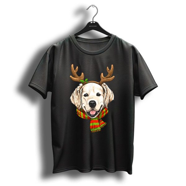 Golden Retriever With Reindeer Antlers And Christmas Scarf T Shirt 1 t shirt 1