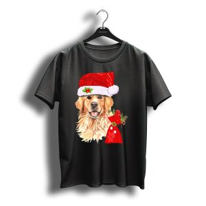 Golden Retriever With Santa Hat And Christmas Stocking T-Shirt