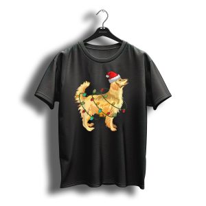 Golden Retriever Wrapped In Christmas Lights Santa Hat T-Shirt