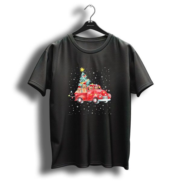 Golden Retrievers In Red Truck With Christmas Tree And Snowflakes T Shirt 1 t shirt 1
