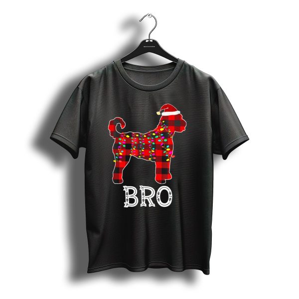 Goldendoodle Bro Christmas Lights Buffalo Plaid Santa Hat T Shirt t shirt 1