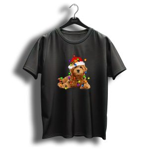 Goldendoodle In Santa Hat With Christmas Lights T Shirt