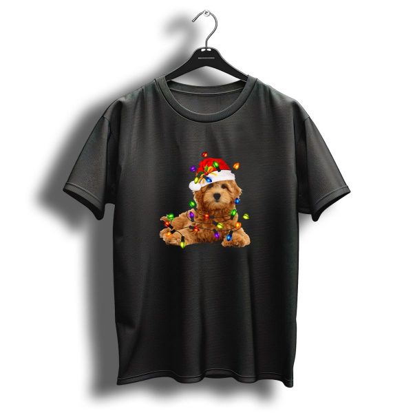 Goldendoodle In Santa Hat With Christmas Lights T Shirt 1 t shirt 1