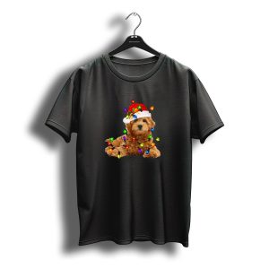 Goldendoodle In Santa Hat With Christmas Lights T-Shirt