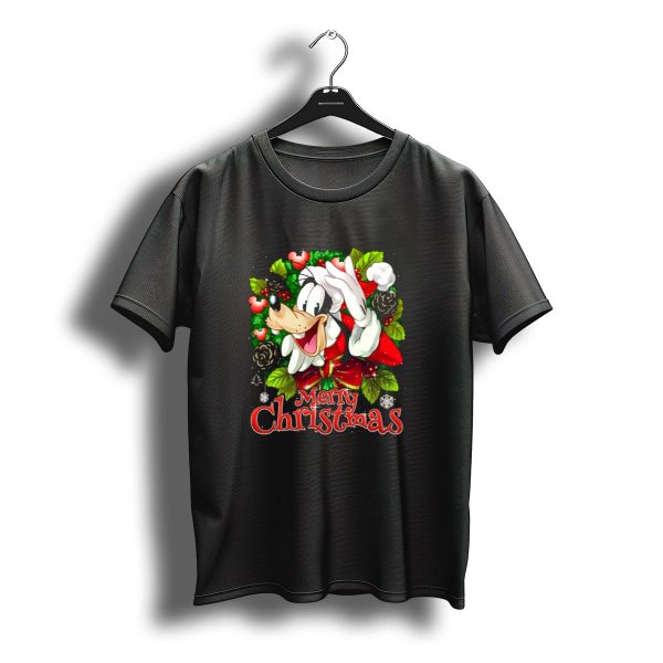 Goofy Merry Christmas Wreath Santa Hat Pinecones Snowflakes And Holly T Shirt t shirt 1