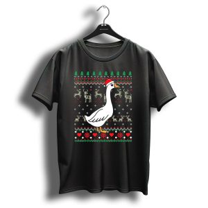 Goose In Santa Hat Christmas Reindeer And Heart T Shirt