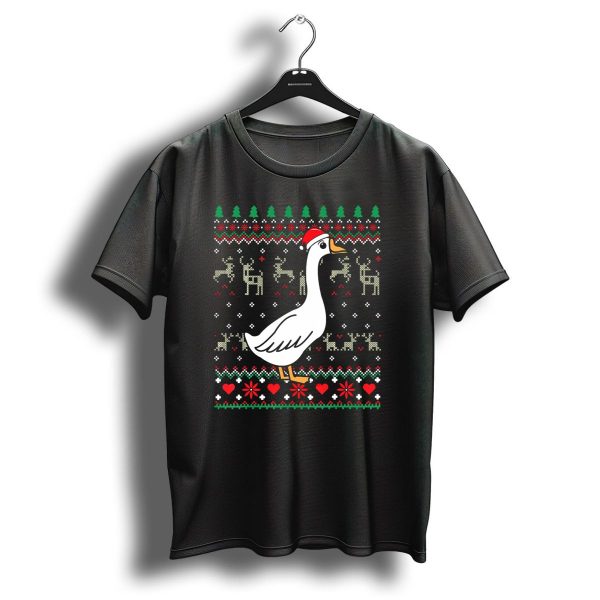Goose In Santa Hat Christmas Reindeer And Heart T Shirt 1 t shirt 1