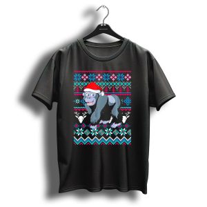 Gorilla In Santa Hat Ugly Christmas Sweater Pattern Merry T Shirt