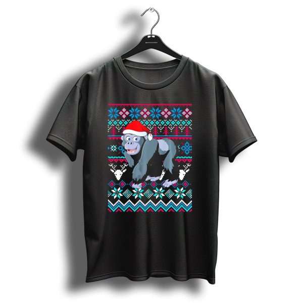 Gorilla In Santa Hat Ugly Christmas Sweater Pattern Merry T Shirt 1 t shirt 1