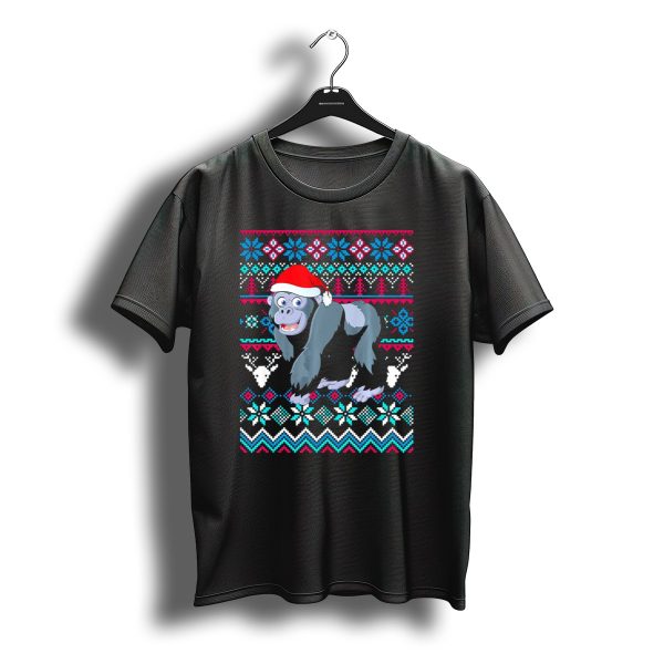 Gorilla In Santa Hat Ugly Christmas Sweater Pattern Merry T Shirt t shirt 1