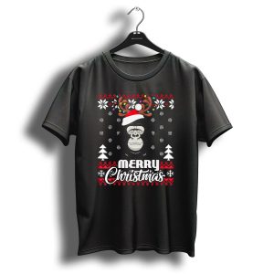 Gorilla Santa Hat Antler Merry Christmas Uglyst T Shirt