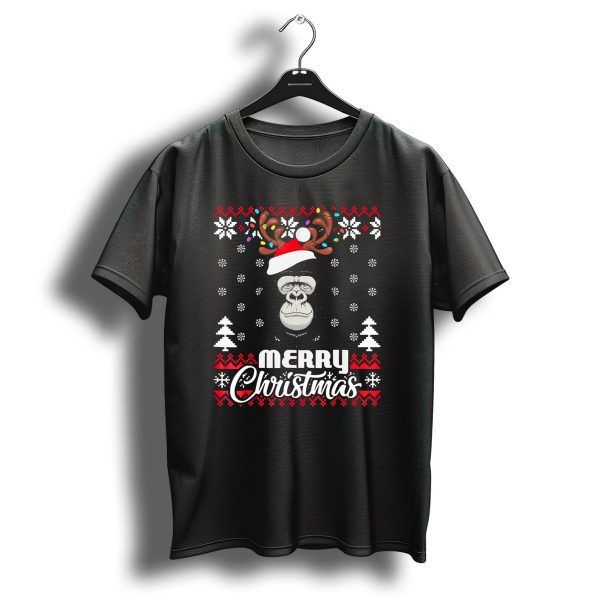 Gorilla Santa Hat Antler Merry Christmas Uglyst T Shirt 1 t shirt 1