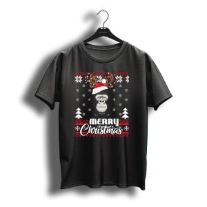 Gorilla Santa Hat Antler Merry Christmas Uglyst T-Shirt