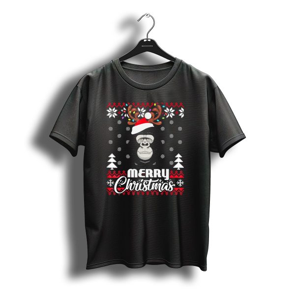 Gorilla Santa Hat Antler Merry Christmas Uglyst T Shirt t shirt 1