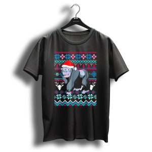 Gorilla Ugly Christmas Style Santa Hat Festive T Shirt