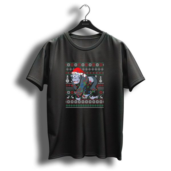 Gorilla Ugly Christmas Xmas Lights Santa Hat Snowflakes Reindeer Snowman T Shirt 1 t shirt 1