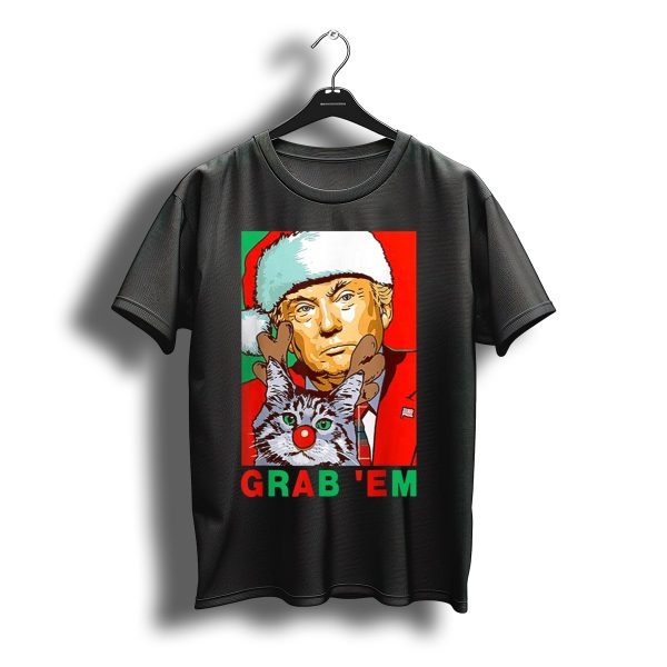 Grab Em Donald Trump Santa Reindeer Cat Christmas T Shirt t shirt 1