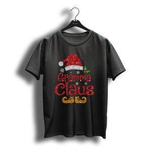 Gramma Claus Santa Hat Snowflakes Holly Berries Christmas Sparkle T-Shirt