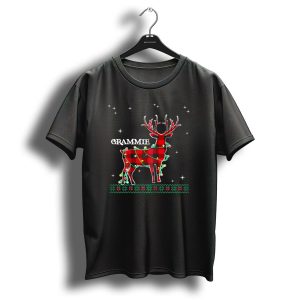 Grammie Red Plaid Reindeer Buffalo Christmas Lights Snowflakes T Shirt