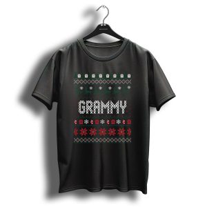 Grammy Christmas Sweater Pattern With Reindeer And Poinsettias T Shirt