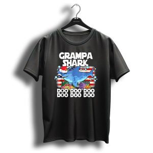 Grampa Shark Doo Doo Christmas Santa Hat Bubbles American Flag Coral Reef T Shirt