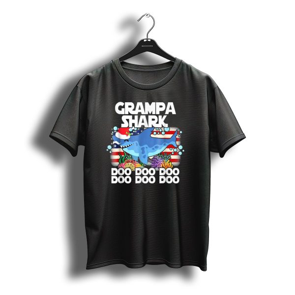 Grampa Shark Doo Doo Christmas Santa Hat Bubbles American Flag Coral Reef T Shirt t shirt 1