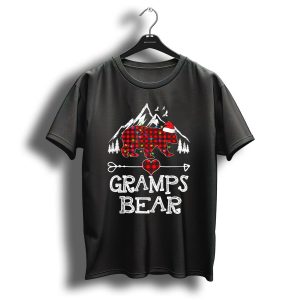 Gramps Bear Christmas Red Plaid Buffalo With Santa Hat And Arrow Heart Family T Shirt