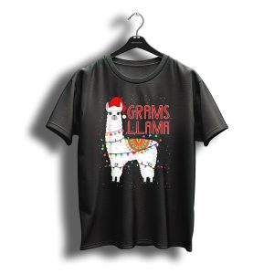 Grams Llama Christmas Santa Hat And Lights T-Shirt