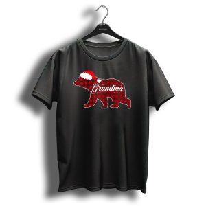 Grandma Bear Christmas Plaid Santa Hat T Shirt
