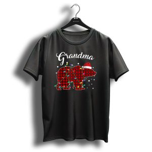 Grandma Bear Red Plaid Buffalo Christmas Lights T Shirt
