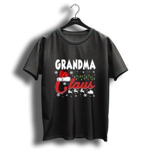 Grandma Claus Christmas Santa Hat Reindeer Lights Snowflakes Matching Family T Shirt