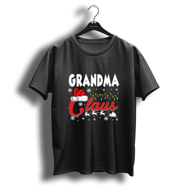 Grandma Claus Christmas Santa Hat Reindeer Lights Snowflakes Matching Family T Shirt 1 t shirt 1