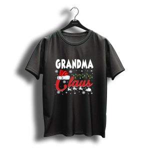 Grandma Claus Christmas Santa Hat Reindeer Lights Snowflakes Matching Family T-Shirt