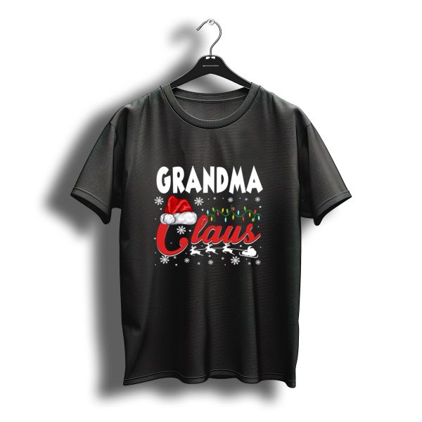 Grandma Claus Christmas Santa Hat Reindeer Lights Snowflakes Matching Family T Shirt t shirt 1