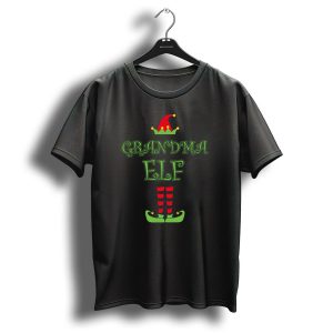 Grandma Elf Christmas Hat And Shoes With Striped Legs T-Shirt