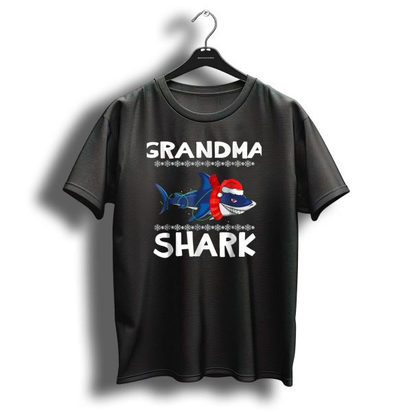 Grandma Shark Ugly Christmas With Santa Hat And Scarf T Shirt 1 t shirt 1