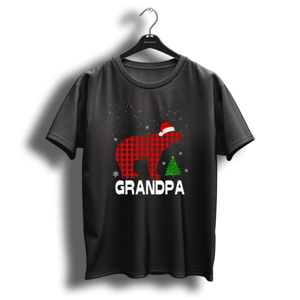 Grandpa Bear Red Plaid Santa Hat Christmas Tree Snowflakes T Shirt 1 t shirt 1