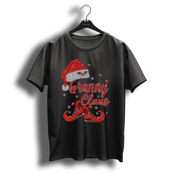 Granny Claus Christmas Santa Hat And Boots Sparkle Snowflakes T Shirt 1 t shirt 1